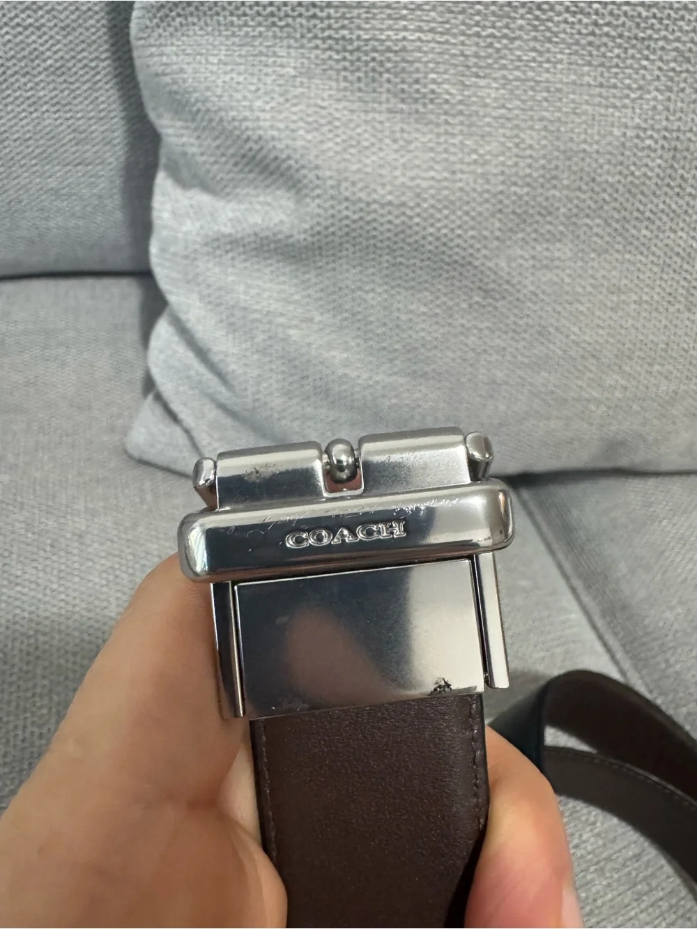 Coach Men's Black Leather Dress Belt with Silver Buckle